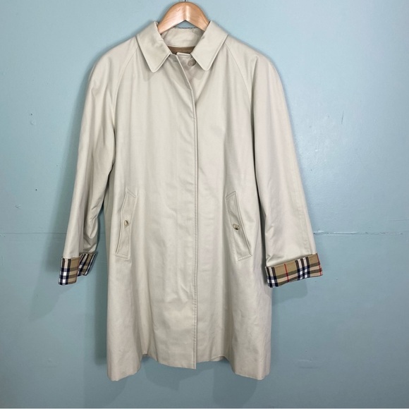 Burberry Womens Car Coat Nova Check Plaid Sz 12‎ R Cream - Picture 2 of 16